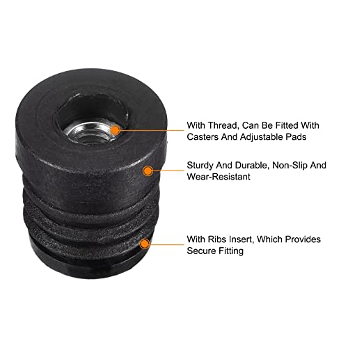 Image of uxcell 8Pcs Inserts for Round Tubes with M6 Thread, for 19mm /0.75 inch OD Round Tube, Round Black Plastic Plug Caster Insert Chair End Caps Furniture Leg Plug