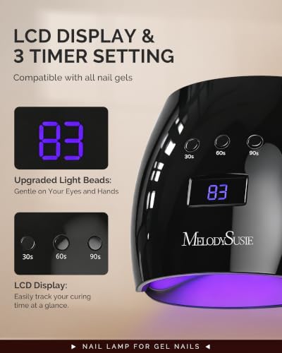 Image of MelodySusie Detachable Base UV /LED Nail Lamp P-Plus30I for Hard Gel | 54W, 3 Timer Settings, Smart Sensor, LCD Display, 30 UV /LED Beads, Rhinestone Glue, Solid Nail Glue Gel, Liner Gel, Black