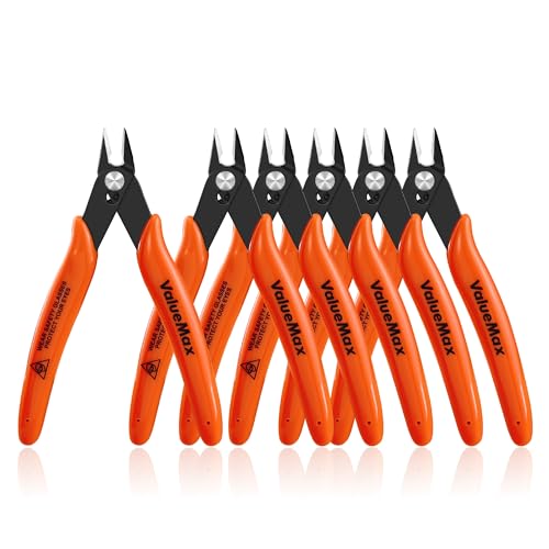 ValueMax Flush Cutters 6 Pack, 5' Micro Precision Side Cutter Pliers Spring-loaded, Small Diagonal Cutters for Jewelry Making, Electronics, Zip Ties, Model Craft