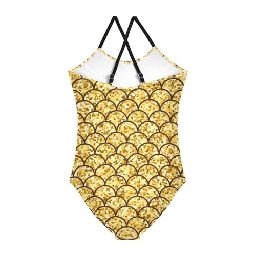 CHIFIGNO Gold Gradient Mermaid Scales Girls' One-Piece Swimwear, Quick Dry Swimsuits for Girls Crossback Kids Swimsuit for Beach 7-8 Years2