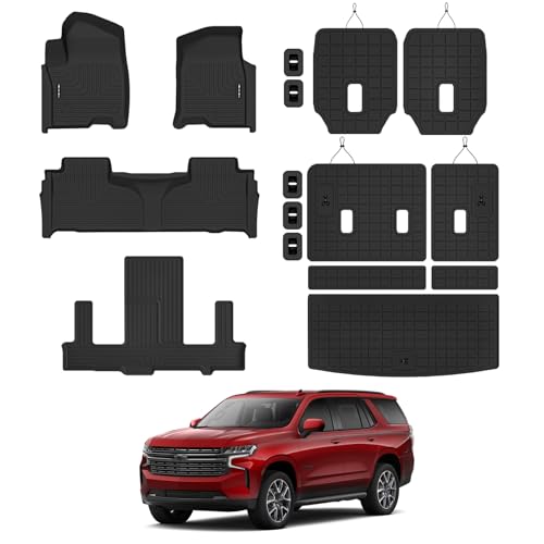 Floor Mats & Cargo Liner & Backrest Mat for 2021-2024 2025 2026 Chevrolet/Chevy Tahoe/GMC Yukon with 2nd Row Buckre 7 Seats (Not for Yukon XL) All Weather Protection TPE Rubber Full Set Automotive