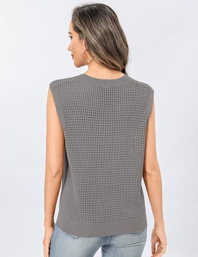 Totatuit Beach Tank Tops for Women Crewneck Summer Sleeveless Shirt Gray XL — view 3