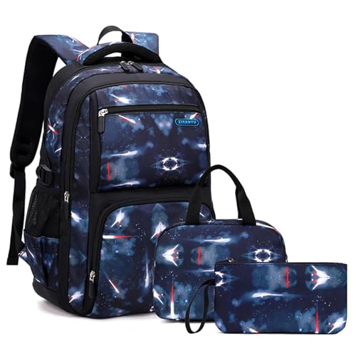 ياويلتي شنطة مدرسية للاولاد، مجموعة شنط مدرسية 3 في 1 مع شنطة غداء ومقلمة، هدية العودة الى المدرسة للاولاد (ازرق)