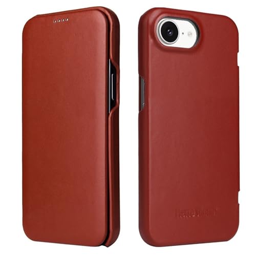 Étui fin iPhone 16e cuir véritable clapet vintage marron