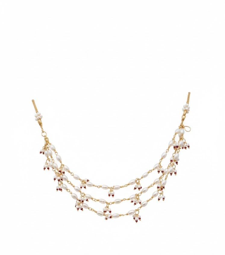 Gold Plated 3-Line Pearl Beaded Necklace-picture-28