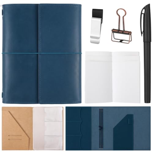 Genuine Leather Refillable Notebook Travel Journal, Blue, A5