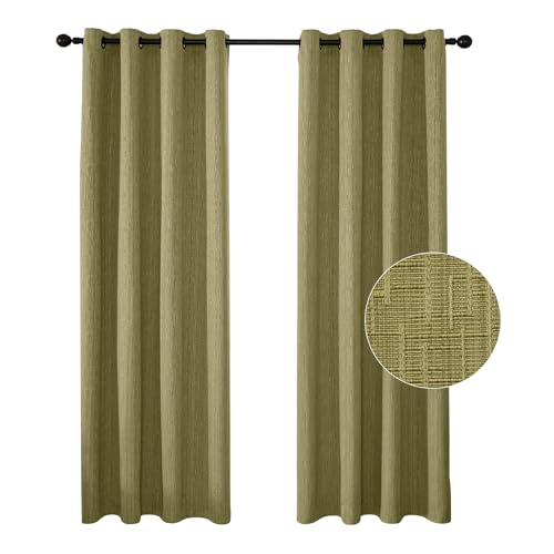 JSFLY Linen Curtains 84 inch Length 2 Panels Burlap 52x84 Olive Green