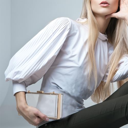 WJCD Women Clear Purse Acrylic Box Clutch Handbag, Small Transparent Crossbody Evening Bag Stadium Approved Gold Chain Strap4