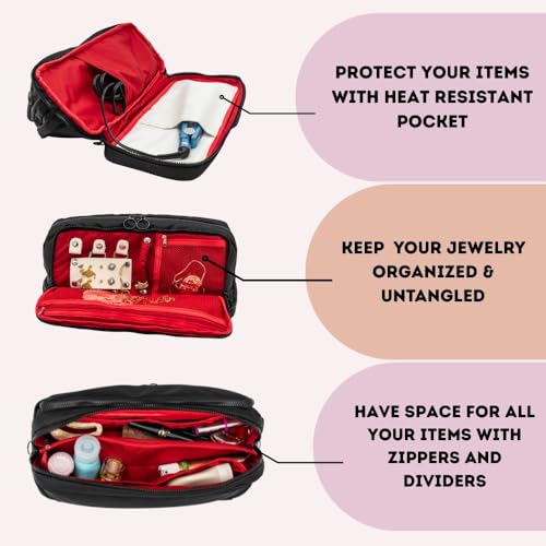 All in One Travel Toiletry Bag, Makeup Bag with Jewelry Compartment and Heat-Resistant Pocket for Hair Tools2