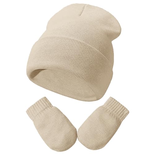 Sombreros de invierno para niños pequeños, niñas y niños, suaves gorros de bebé para niños pequeños, gorros de invierno tejidos con forros, beige, 3-24 meses