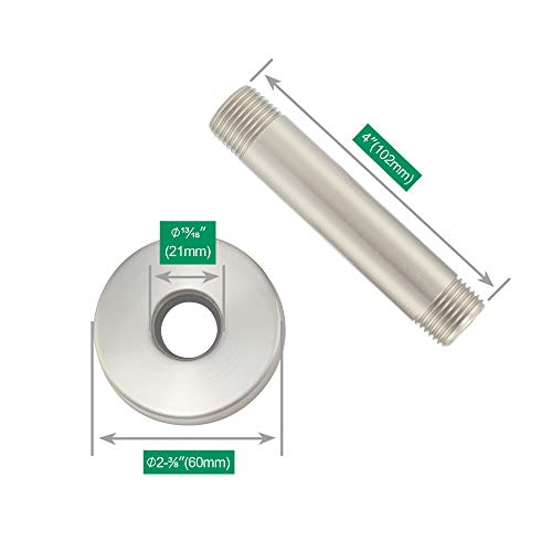 Purelux Ceiling Mount Shower Arm 4 Inches Made Of Stainless Steel For Rainfall Showerhead, Brushed Nickel Finish With Gasket Flange #TOP1