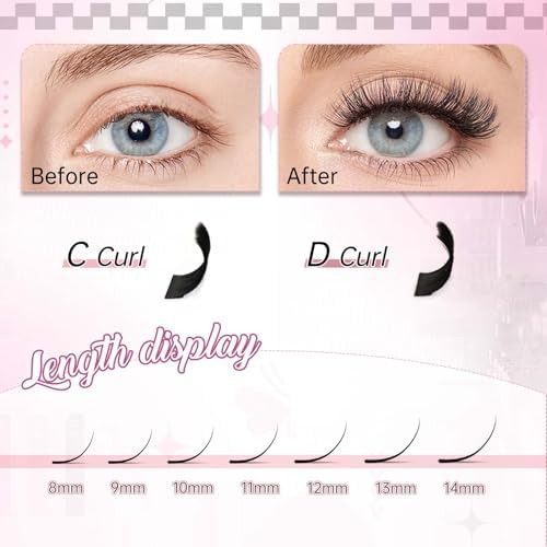 FADLASH Volume Lash Extensions 0.07 D Curl 10D Premade Fans Eyelash Extensions 14mm Premade Lash Fans Pointed Base Middle Stem Premade Lash Extensions Russian Volume Lashes (10D-0.07D, 14mm) - 2