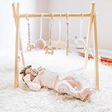 funny supply Wooden Baby Gym with 6 Gym Toys Foldable Baby Play Gym Frame Activity Center Hanging Bar Newborn Gift