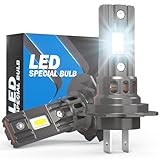ANTEMOON H7 LED Headlight Bulbs, 100W 30000LM 6500K Cool White 600% Brighter LED H7 Bulbs with Fan, 12V 1:1 Mini Size Plug and Play H7 Halogen Replacement, No Adapter Required, Pack of 2
