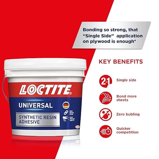 Loctite Universal Wood Glue| Ideal for bonding all types of wood| For Interior & Outdoor work| Bonds more sheets| Compatible with Wood to laminate, veneer, MDF| White| 1x1kg