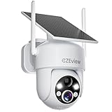 CZEview 2K 3MP Camera Surveillance WiFi Extérieure Solaire sans Fil, System d'Alarme, 360° Caméra Exterieure Batterie, Détection Mouvement, Vision Nocturne en Couleur (2K 3MP Blanche)