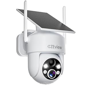 CZEview 2K 3MP Überwachungskamera Aussen Akku Solar, 100% Kabellos, Doppelte Antenne, 360° PTZ Kamera Außen, Farb-Nachtsicht, Intelligente Erkennung & Echtzeit-Warnmeldungen, 2.4GHz, IP65