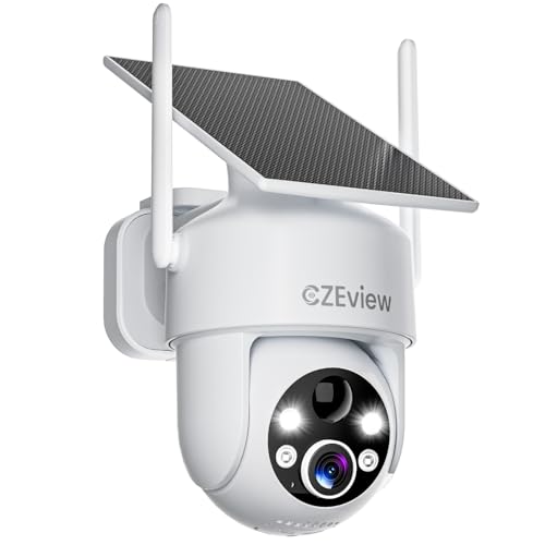 CZEview 2K 3MP Camera Surveillance WiFi Extérieure Solaire sans Fil, System d'Alarme, 360° Caméra Exterieure Batterie, Détection Mouvement, Vision Nocturne...