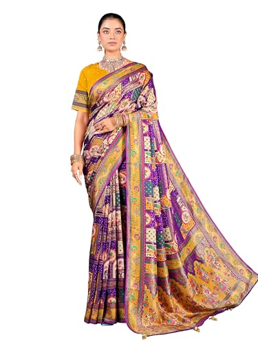 Image of Glory Sarees Women's Luxurious Dola Pure Silk Original Saree Position Print Work Madhubani Inspired Motifs Banarasi Kanjivaram Style Saree With Blouse Piece (Elegant101 Parent)