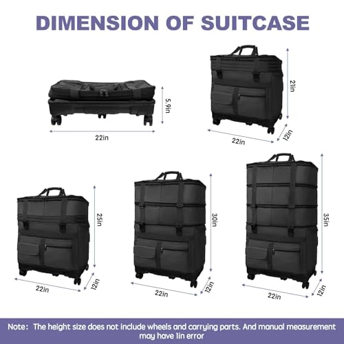 Expandable Collapsible Luggage with Telescoping Handle Foldable Suitcase with Removable Wheels Rolling Travel Duffel Bag for Men and Women2
