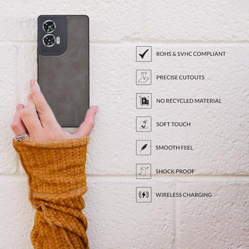 Image of SPRIG Compatible with Moto G96 Matte PU Leather TPU Premium Back Cover Drop Tested Shock Proof Mobile Case for Men, Women, Boys and Girls with Camera Protection (Light Grey)