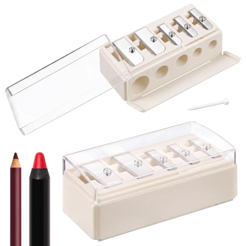 Image of Honoson 2 Pcs 5 Hole Eye Pencil Sharpener with Lid for Makeup, Cream