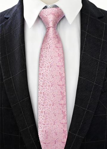 Image of Barry.Wang Floral Ties for Men Flower Necktie with Tie Clip Formal