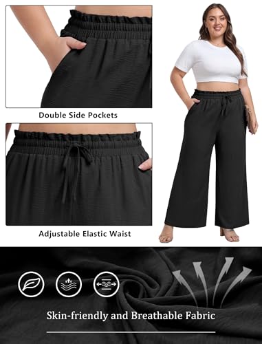 OLRIK Plus Size Pants for Curvy Women Long Causal Wide Leg Pants Work Business Dressy Pants Orange-3X4