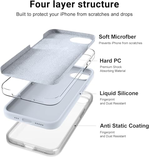 Image of Elzzi Microfiber Logo Cut Cover Compatible for iPhone 16e /17e Case Liquid Silicone Cases Full Body 4 Layer Protective Covers Shockproof Back Cover with High Raised Camera Lips (6.1 inch, Mist Blue)