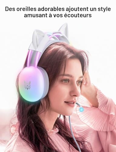 ONITOON Oreilles de chat blanches pour casque, fixation en silicone, joli accessoire amovible pour casque de jeu, ajustement universel – vue 4