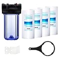 Geekpure Single Stage Whole House Water Filter System with 10-Inch Clear Housing-3/4 Port with 4 Pieces PP Filter