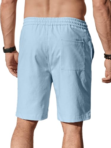 Image of Comdecevis Men's Linen Shorts Casual Elastic Waist Drawstring Summer Beach Vacation Yoga Golf Shorts with Pockets