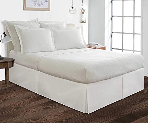 15 Inch Drop Olympic Queen Size White Solid Bed Skirt Split Corner Pleated Style Easy Fit Easy Care Fade & Wrinkle Resistant-Egyptian Cotton Made 1000 Thread Count Premium Tailored Fit #TOP1