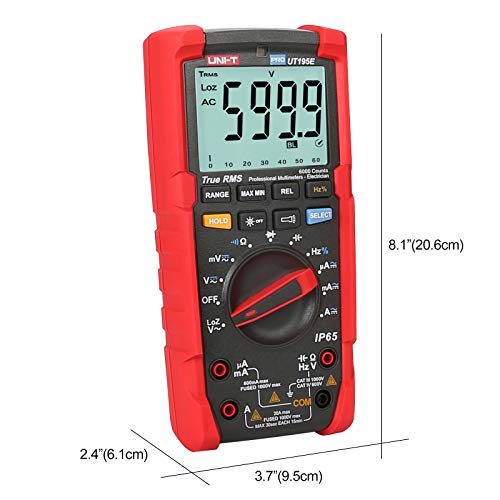 Image of UNI-T UT195E Industrial Digital Multimeter (IP65, 2M Drop Test) True RMS 6000 Counts AC DC Voltage Current LOZ ACV Resistance Capacitance Frequency Duty Cycle Diode Continuity Test Auto /Manual Range