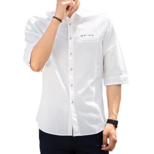 Buy Size M-3Xl Summer Breathable Cotton u0026 Linen Men' S Business Formal  Casual Shirts Three Quater Sleeve White Dress Shirt Slim at Amazon.in