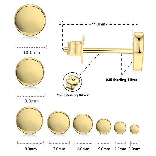 18K Gold Plated Sterling Silver Dot Stud Earrings 3mm-10mm Options, Flat Round Disc Studs Hypoallergenic Jewelry2