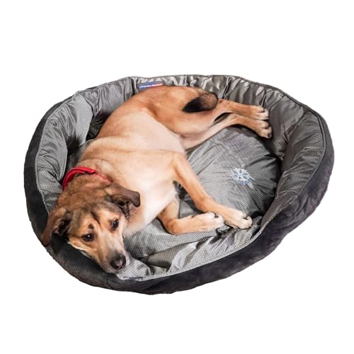 ThermoSwitch Orthopädisches Hundebett Santorini – isolierendes Wendebett mit Memoryschaum, druckentlastend & beidseitig nutzbar für Sommer & Winter (Silber-Grau, 120 cm XL)
