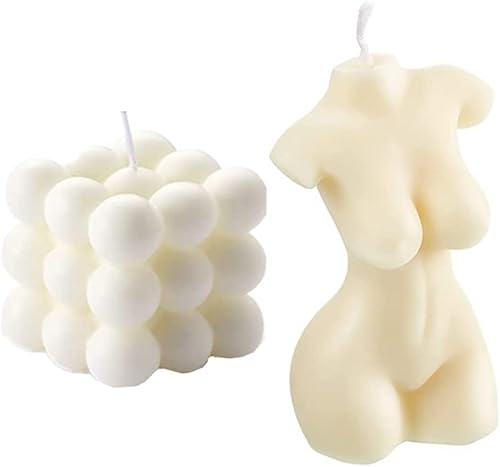 Vela de burbujas de cera de soja, vela perfumada vertida a mano y juego de velas en forma de cuerpo femenino, 2 piezas hechas a mano, vela