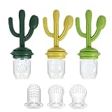 PandaEar Fopspeen voor babyfruit, fopspeen, 3 stuks, siliconen voederei, cactusvorm, bijtring, bijtspeelgoed, 3 maten, siliconen zak voor baby's, peuters, zuigelingen en kinderen