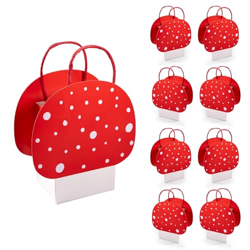 Lindo juego de bolsas de regalo de hongo rojo con mosca pequeña en forma de seta para niñas, recuerdo de fiesta de cumpleaños y suministros de fiesta de baby shower