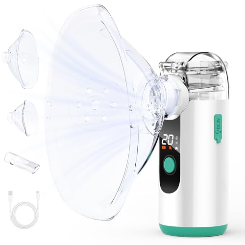 HITHINKMED Nebuliser Machine for Adults, Rechargeable Portable Nebuliser for Adults & Kids with LED Display, Auto Clean Function, Ultra Silent Handheld Nebuliser, Suitable for Home & Travel Use(Green)