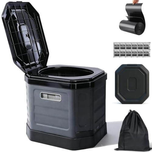 Camping Toilet Portable Travel Folding Toilet with Lid for Adults and Kids Portable Potty for Camping Hiking Car Travel Truck RV Boating Road Trips Beach
