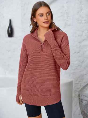 Image of PRETTYGARDEN Womens Long Sleeve Quarter Zip Pullover Sweater