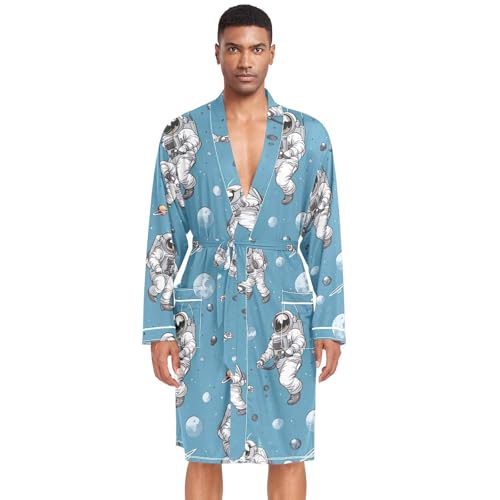 STAYTOP Cartoon Astronaut Men's Kimono Soft Robe Nightgown Long-Sleeve Pajamas Bathrobes