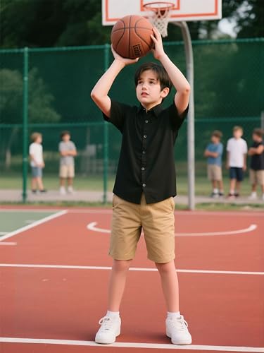 Image of uideazone Size 13-14 Boys Black Suit Shirts Kids Button Down Dress Shirts Short Sleeve Uniform Blouse Tops for Family Gatherings School Activities Party