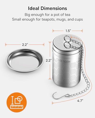 House Again Tea Infusers, Extra Fine Mesh Tea Strainers for Loose Tea, Updated Slim Threaded Lid & 304 Stainless Steel, Filter Bags Diffusers, Loose Leaf Tea Steeper for Brew Tea Spices & Seasonings - Image 3