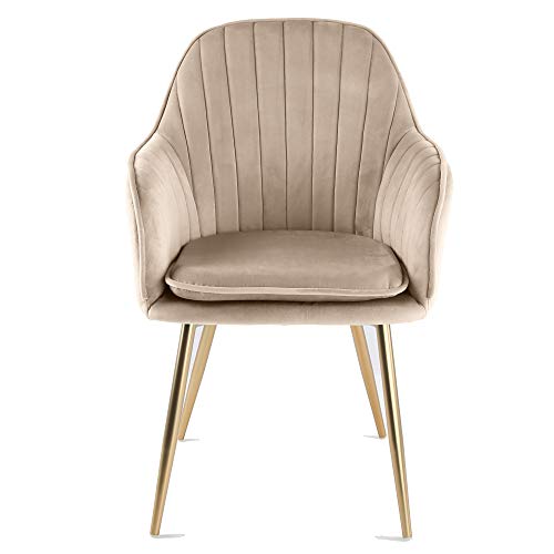 Genesis Muse Stoel van fluweel, 2 stuks buispoten van metaal met goudkleurige chroom-afwerking (taupe) - Afbeelding 6