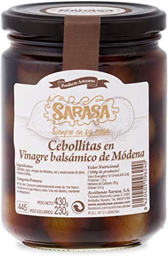 Sarasa- Cebollitas en Vinagre Balsámico de Modena- Ideal para Tapeo - Producto Artesanal- 100 % Producto Español430 Gramos Cover