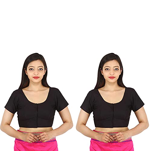 Image of Namita Women's Rubia Cotton Half Sleeve Readymade Blouse (U-COT-COM-2-BLACK-BLACK-36 Black 36)