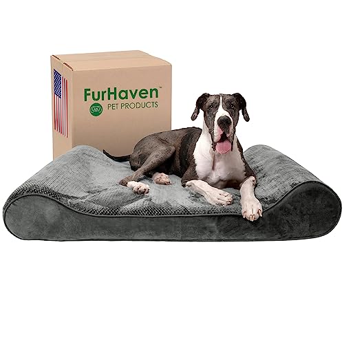 Furhaven-Orthopedic-Dog-Bed-for-Extra-Large-Dogs-w-Removable-Washable-Cover-For-Dogs-Up-to-180-lbs-Minky-Plush-Velvet-Luxe-Lounger-Contour-Mattress-Gray-GiantXXXL Furhaven Orthopedic Dog Bed for Extra Large Dogs w Removable Washable Cover For Dogs Up to 180 lbs Minky Plush Velvet Luxe Lounger Contour Mattress Gray GiantXXXL